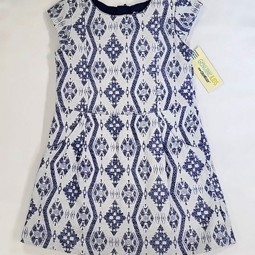 GENUINE KIDS BY OSHKOSH BLUE/SILVER JACQUARD A LINE DRESS SIZE 4T